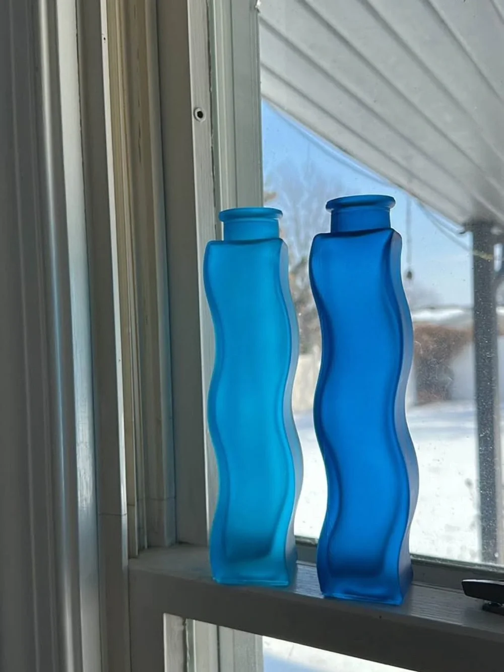 Blue Wavy Glass Vase Pair - Home Accents